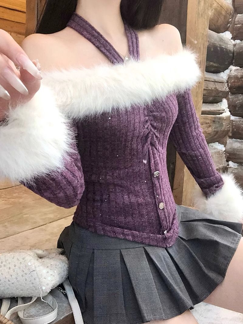 Lila Damenpullover – Ärmel-Detail