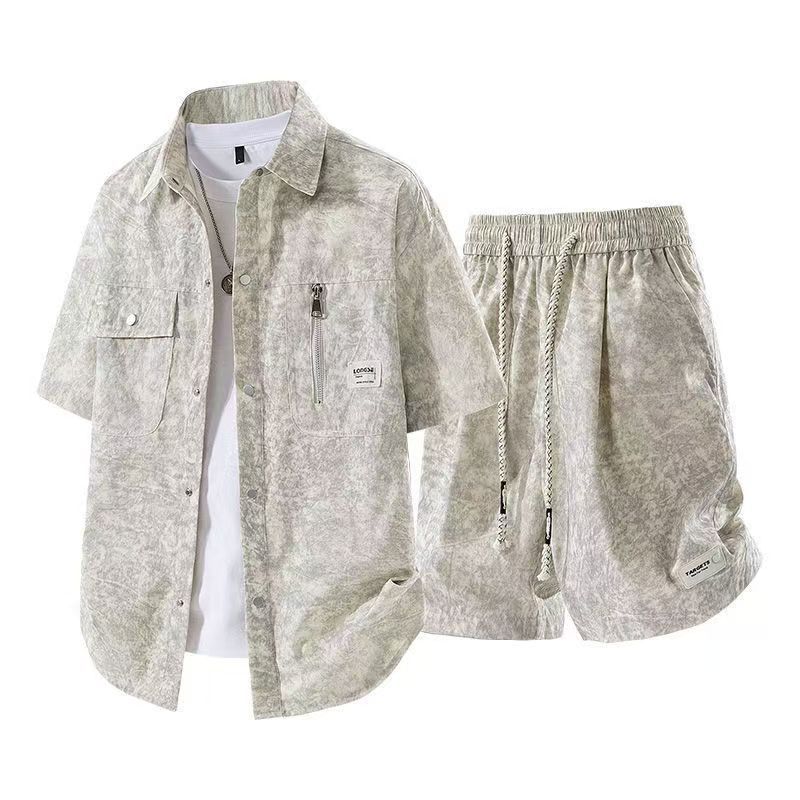 Zip-front Tie-dye Short-sleeve And Shorts Trendy Casual Two-piece Set 5