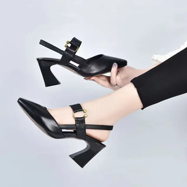 Pointed Toe High Heel Toe Box Sandals Chunky Heel All matching Women's Shoes Black - Shop at LoveMi