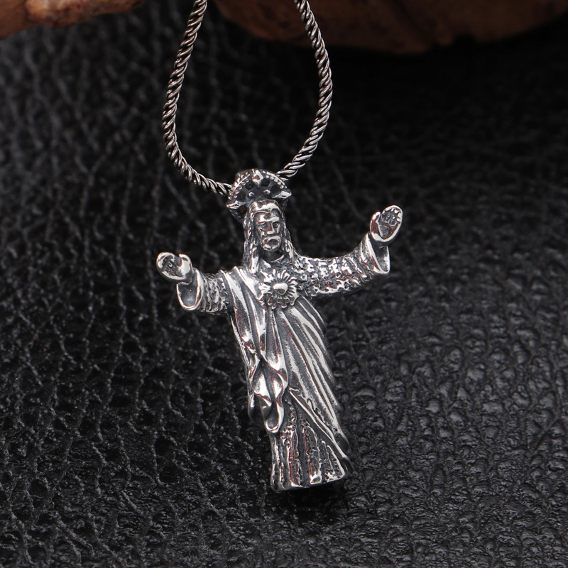 Sterling Silver Vintage Distressed Jesus Pendant