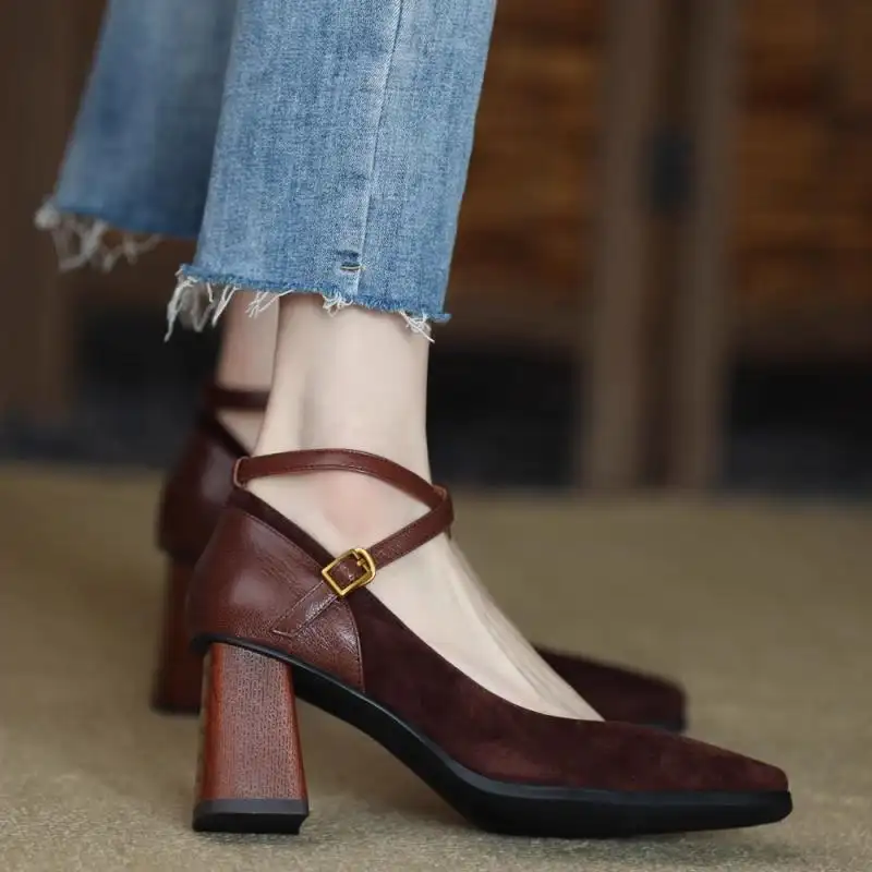 New Womens High Heels In A Retro Style Crafted From Matte Leather With Stylish Patchwork Details