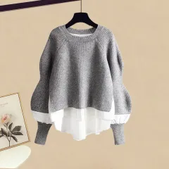 Women's Casual Fashion Fake Two-piece Top Slim Fit Skirt Two-piece Set - Gray Top - View 1