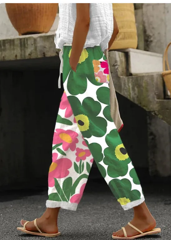 Women's Cotton And Linen Printing Paste Bags Casual Pants 2 Style - Shop at LoveMi