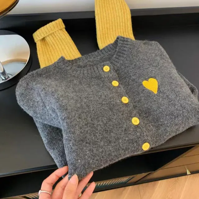 Preppy Style Love Embroidered Knitted Cardigan For Women Yellow - Shop at LoveMi