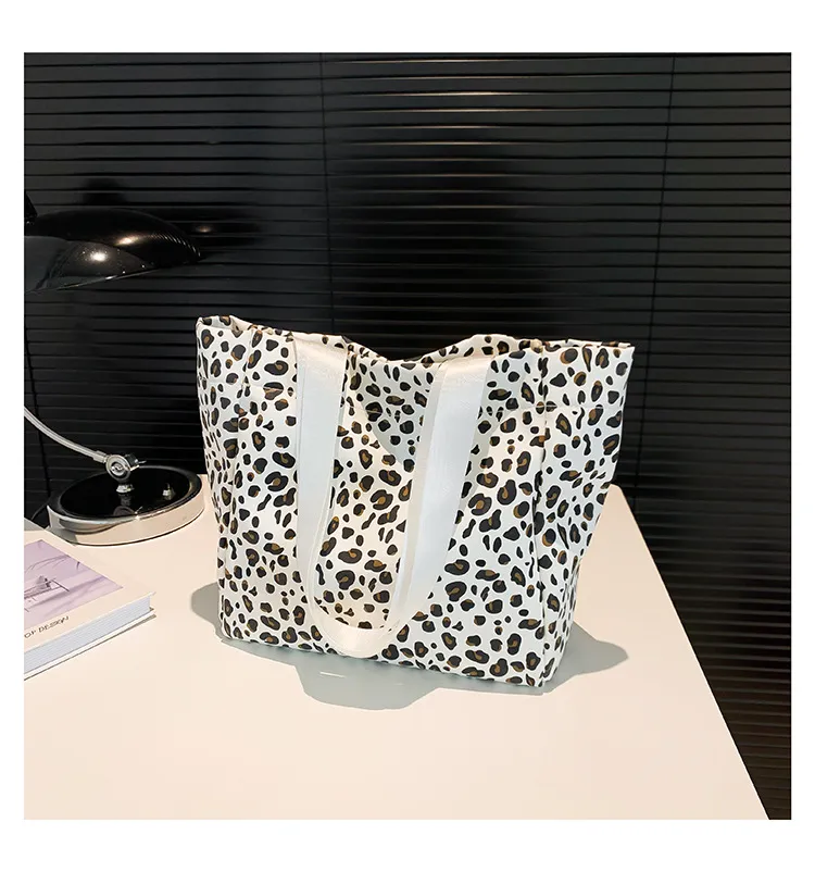 Fashion Leopard Print Tote Shoulder Bag - White