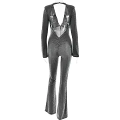 Fashion Backless Sheath Women's Jumpsuit - Grey - View 1