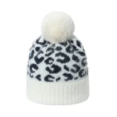 Wool Korean All-match Warm Mink Fur Sleeve Ball Leopard Print Knitted Hat - White - View 1