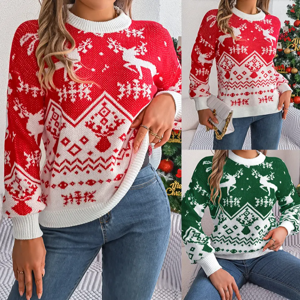New Year Autumn Winter Casual Deer Pattern Long Sleeve
