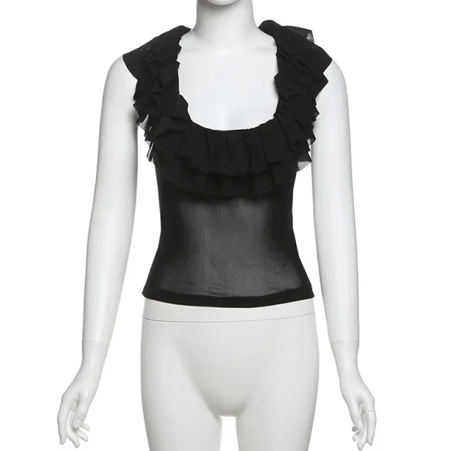 Skinny Slimming See through Pullover Vest T shirt Black - Shop at LoveMi