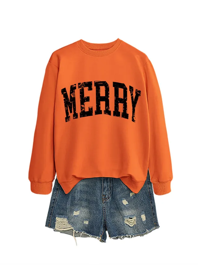 Casual Women's MERRY Letter Print Sweatshirt Orange - Shop at LoveMi