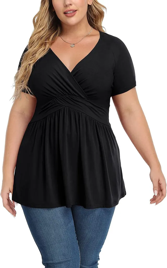 Women's Plus Size T shirt V neck Top Black - Shop at LoveMi