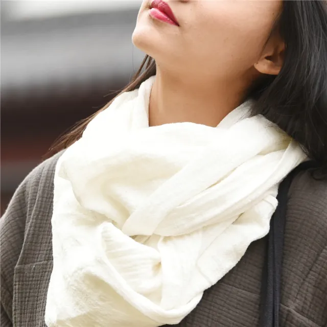 Women's Cotton And Linen Zen Retro Simple Scarf Plain White - Shop at LoveMi