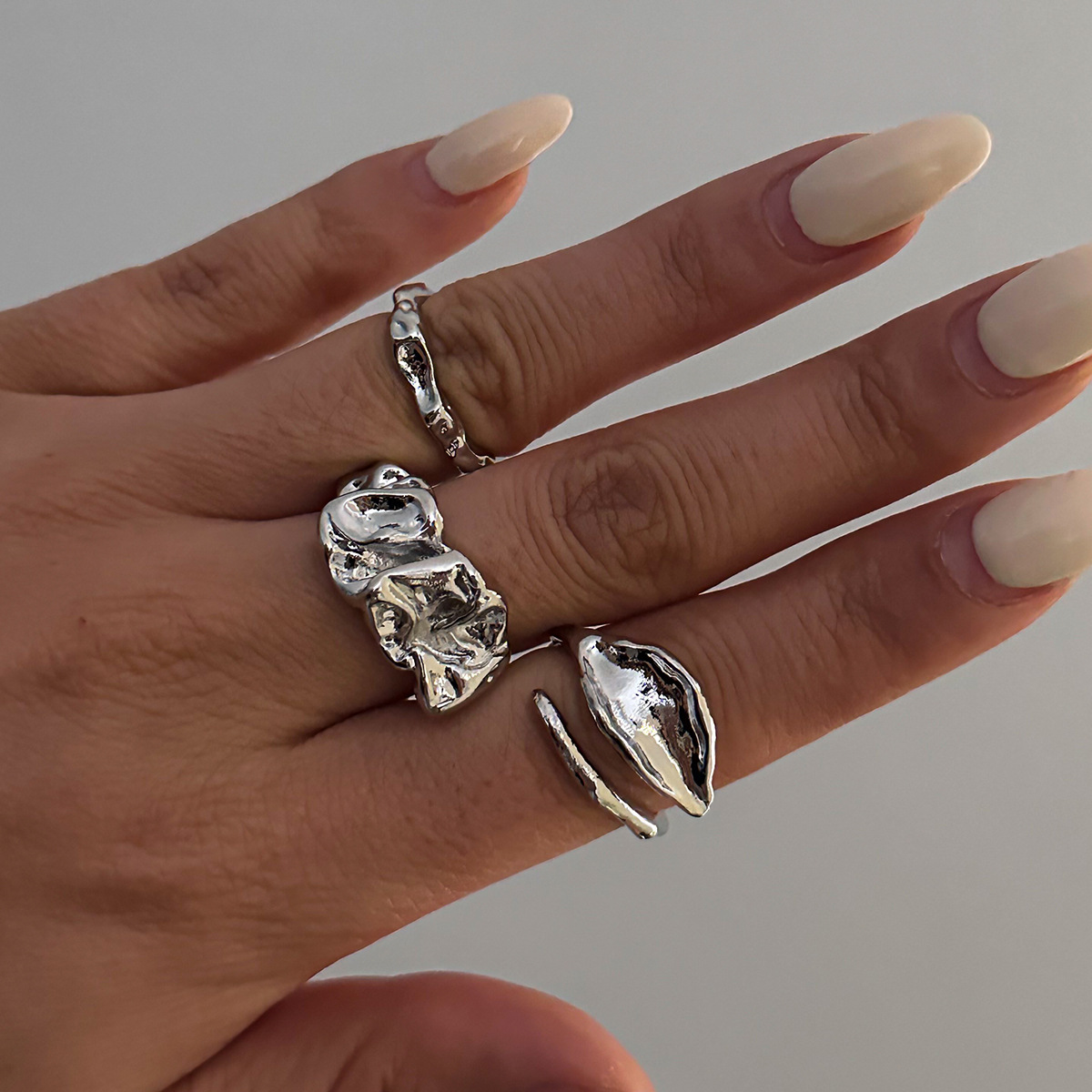 Ocean Wind Ring Irregular Liquid-Like Lines Metal Open-End Ring