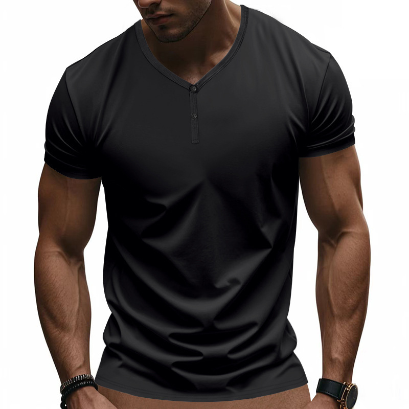 Retro Henry-Neck T-Shirt Loose Fit Stretchy Quick-Drying Breathable Short-Sleeved Summer Sports Top