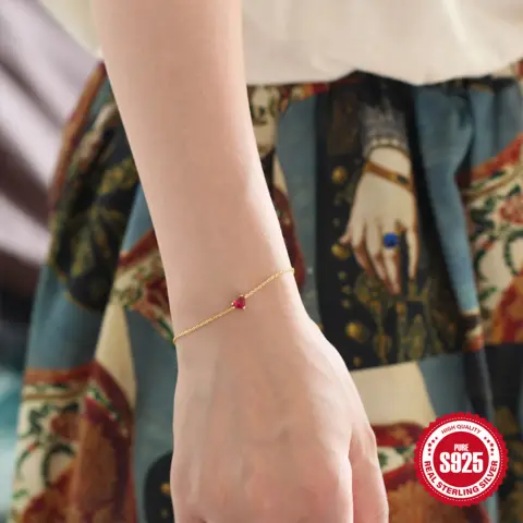S925 Sterling Silver Gold-plated Little Red Heart Bracelet