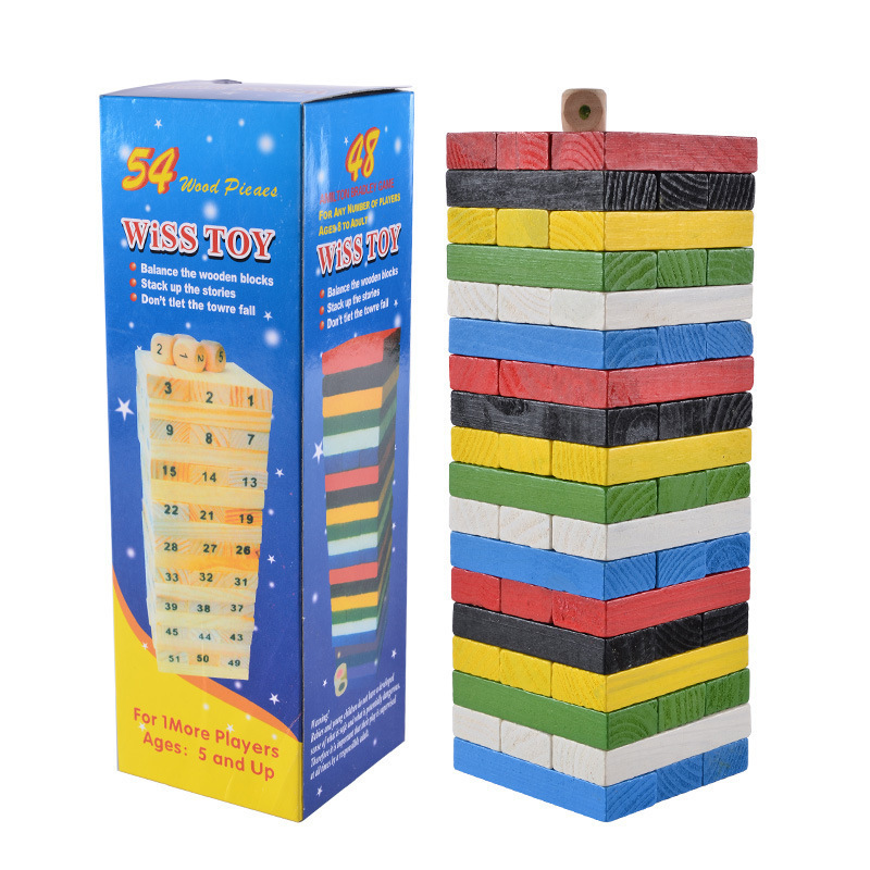 Puzzle éducatif numérique en bois à 54 bûchettes – style D, 48 pièces multicolores