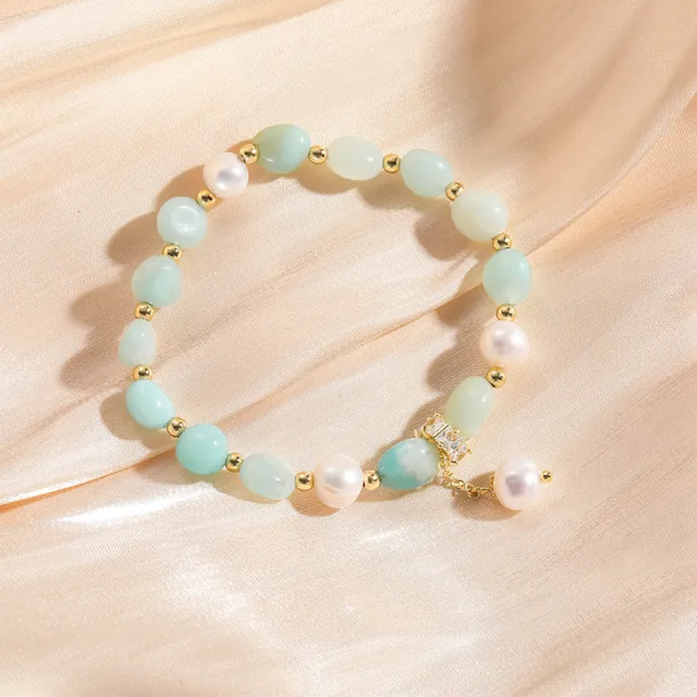 Design INS Style Natural Crystal Pearl Mixed Pearl Pendant Bracelet Sky Blue - Shop at LoveMi