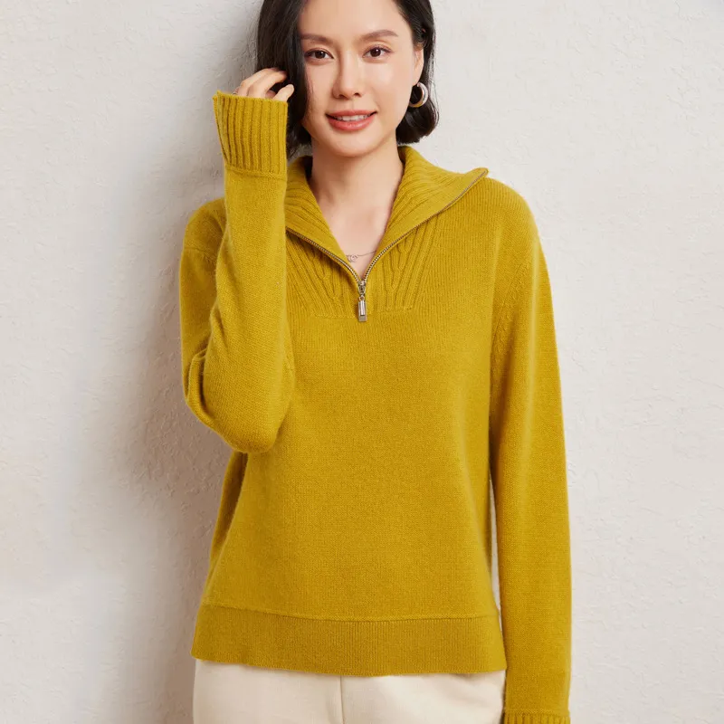 New Knitwear Solid Color Women's Sweater - Ginger Yellow