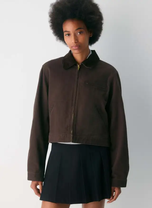 American Vintage Overalls Jacket Fall Winter Coat Top Short Brown - Shop at LoveMi