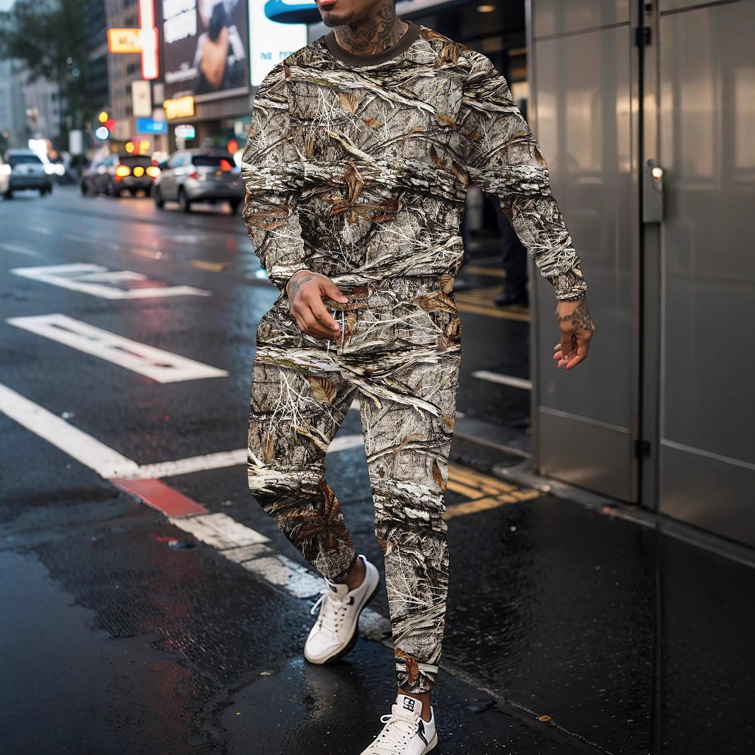 Round Neck Sweater Jungle Camouflage Sportswear Long Sleeve Two-piece Pants