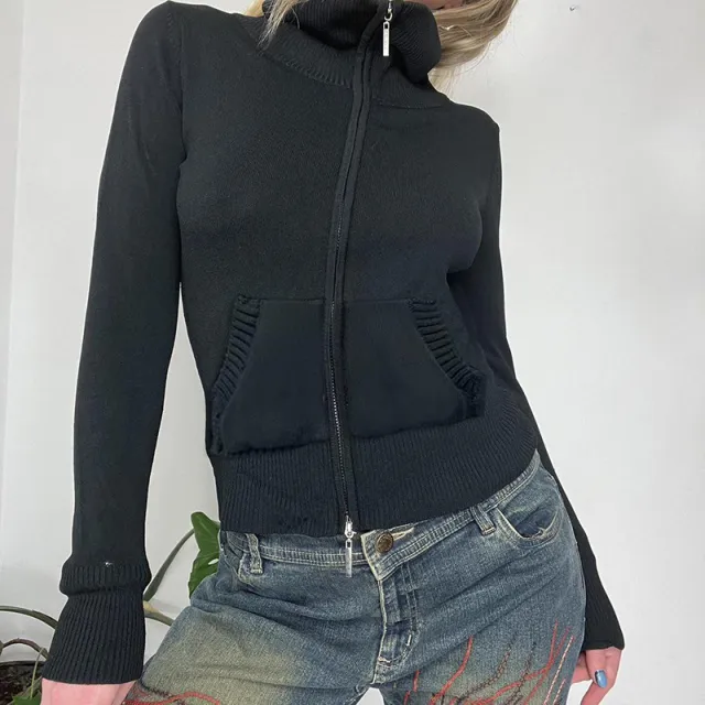 Women's Autumn Turtleneck Zipper Knitted Coat Bottoming Sweater Black - Shop at LoveMi
