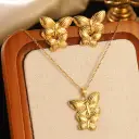 Stainless Steel Heart Bow Flower Necklace And Earrings Set view 24