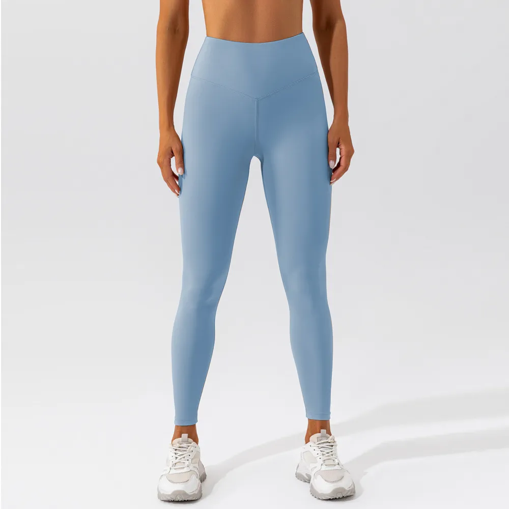 European And American Nude Feel Yoga Breathable Quick Dry Training Tight Sports Pants - Azure