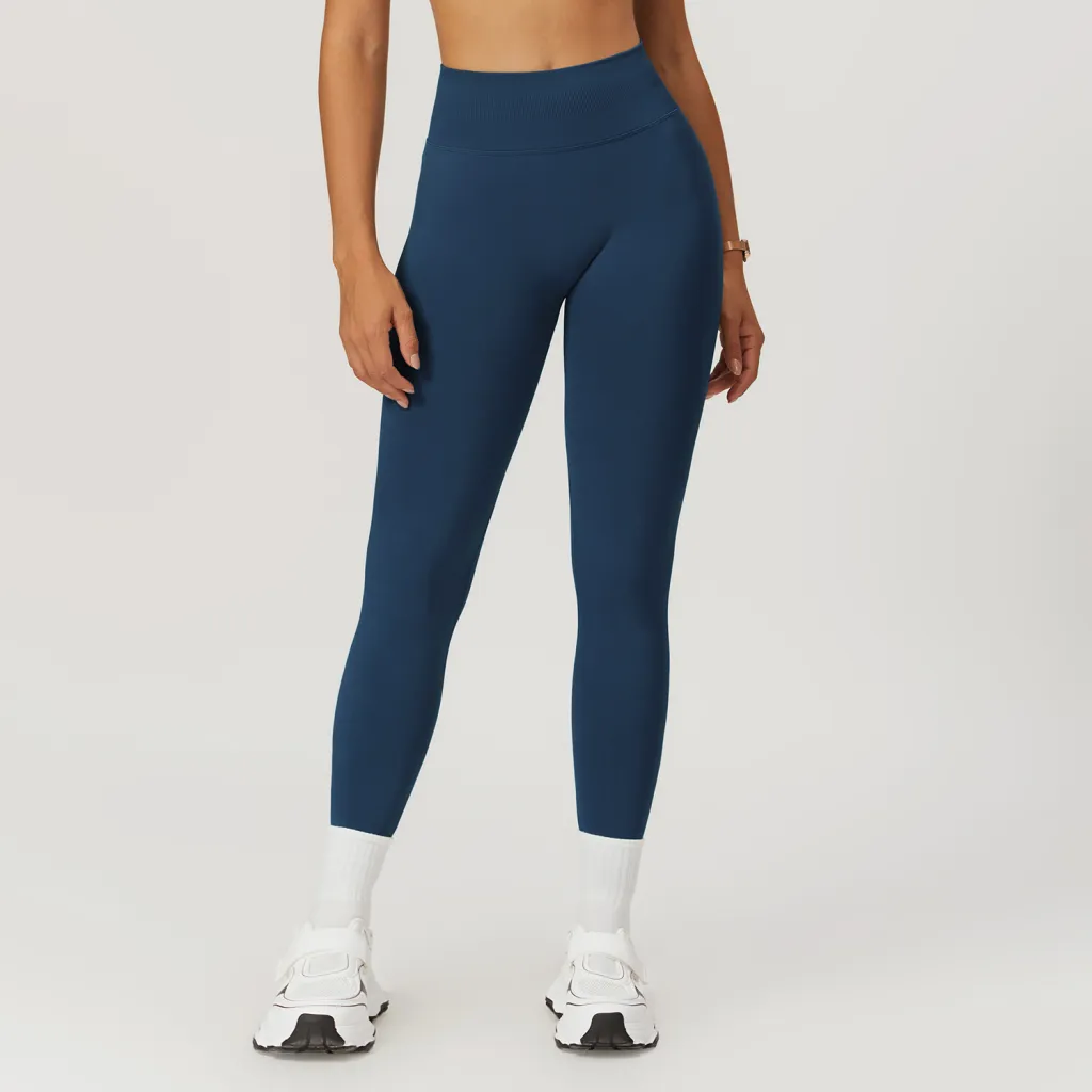 European And American Peach Hip Seamless Belly Contracting And Close-fitting Yoga Pants - Navy