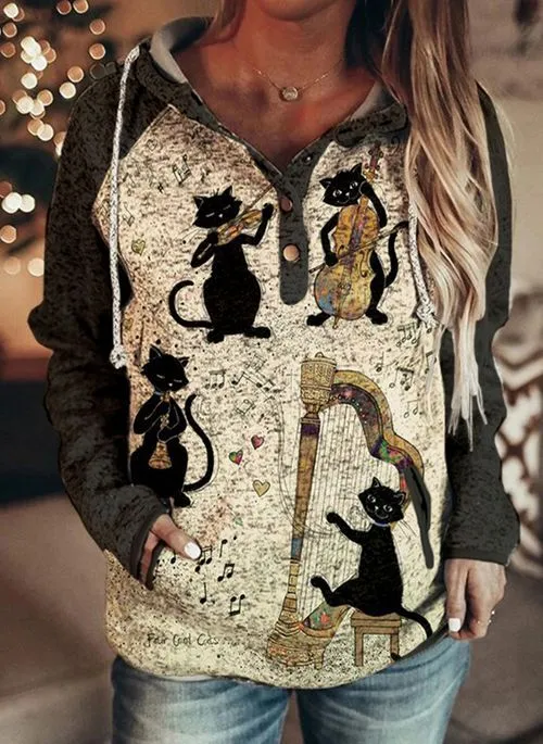 Retro Animal Nature Abstract Printing Brown Button Hoodie Qh1M211812X - Shop at LoveMi