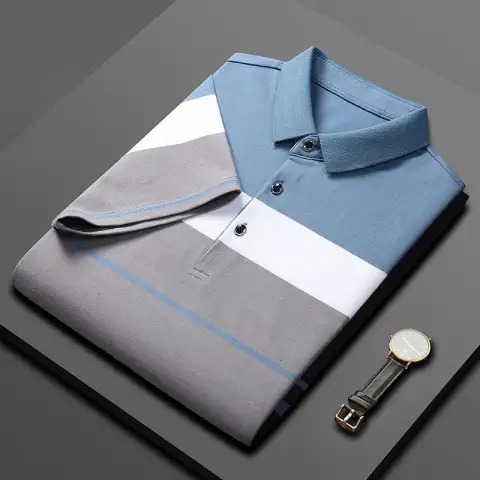Cotton Striped Stitching Polo Shirt Men's High-end Light Business