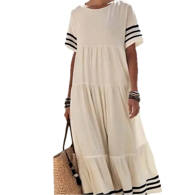 Women's Striped Temperament Leisure Round Neck Loose Dress