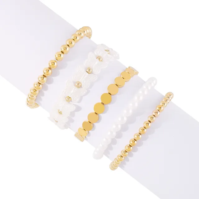 Geometric Popular Vacation Style Beaded Bracelet Suit Butterfly - Shop at LoveMi