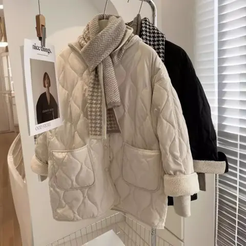 Winter Stitching Diamond Lattice Cotton-padded for Women Baggy Coat