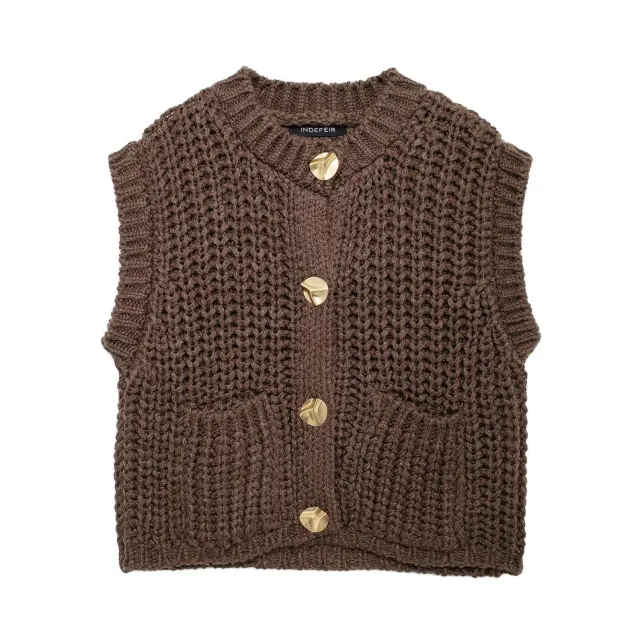 Women's Thick Needle Sleeveless Knit Vest Coffee - Shop at LoveMi
