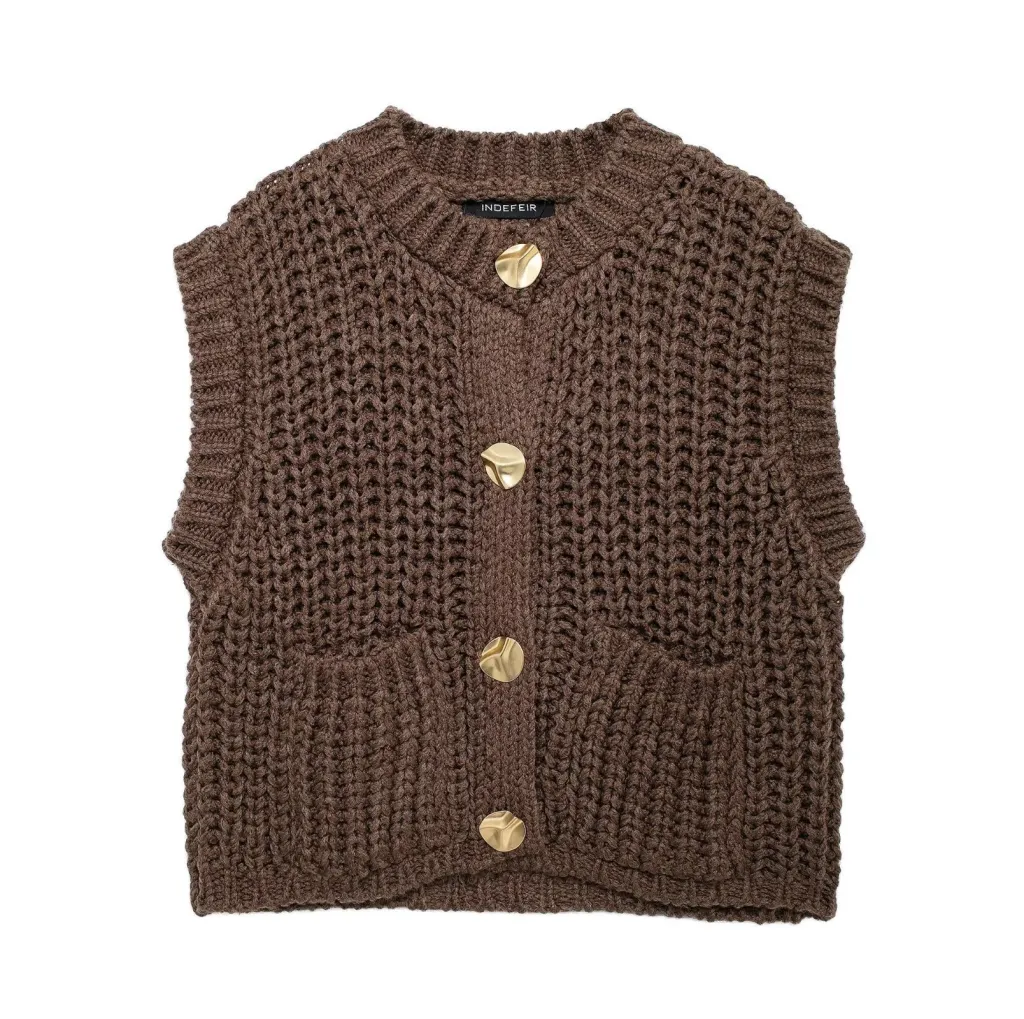 Women's Thick Needle Sleeveless Knit Vest - Coffee