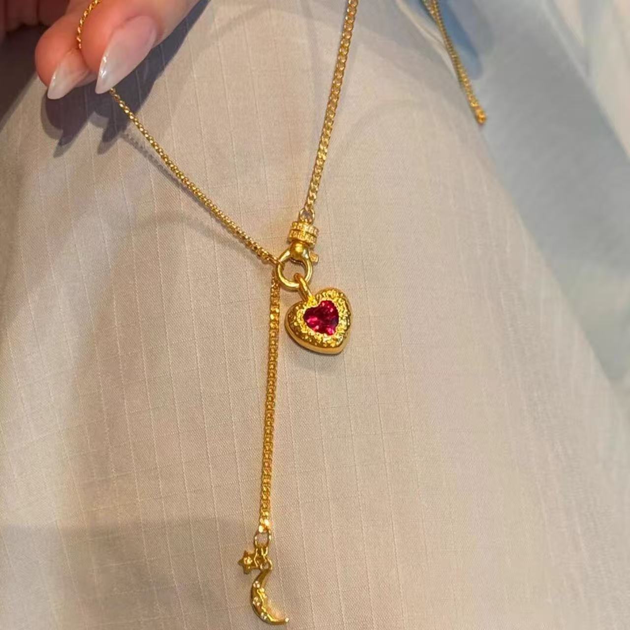 Vintage Gold Star Crescent Moon Tassel Necklace for Women