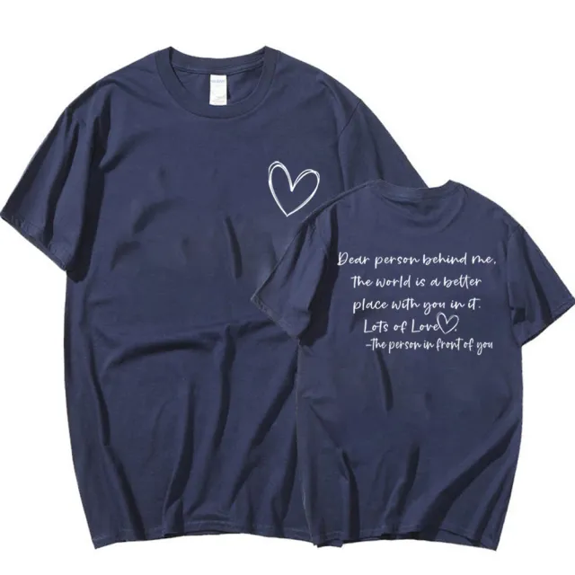 Women's Fashion Dear Person BEHIND ME Heart Printing T shirt Navy - Shop at LoveMi