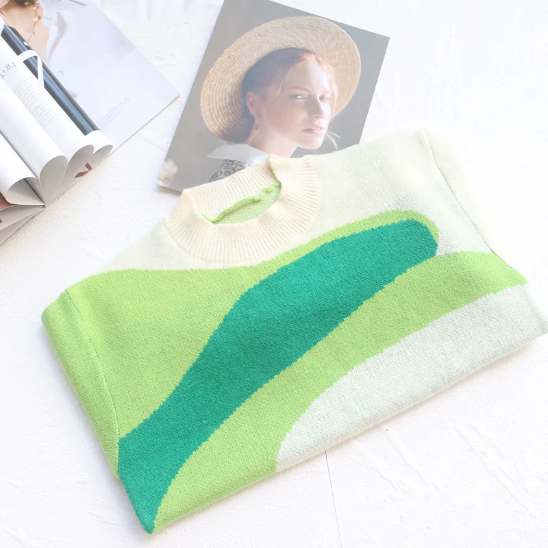 Loose And Lazy Style Colorblock All-matching Outerwear Sweater Women - Color Matching