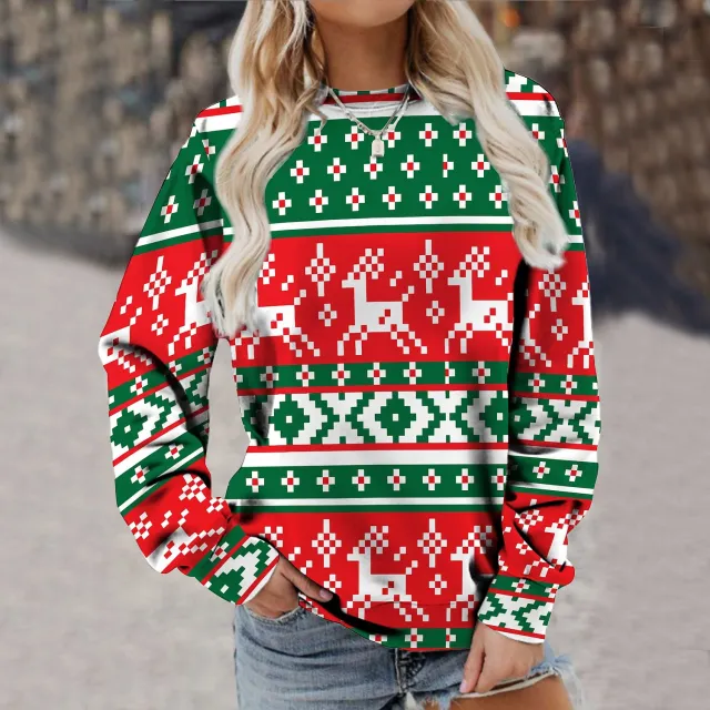 Women's Fashion Long Sleeve Printed Sweater Adh1K221511L Xl - Shop at LoveMi