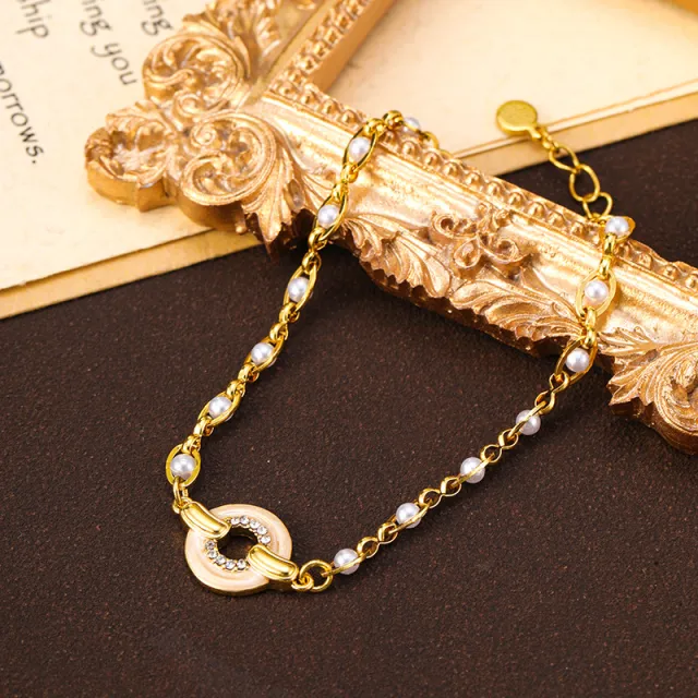 Simple Temperament Oil spot Glaze Flowers Butterfly Pearl Bracelet Bk1051 Bead Necklace White - Shop at LoveMi