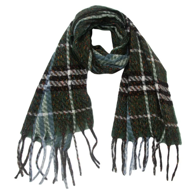 Men's And Women's Plaid Scarf Tassel Shawl - 08 Green