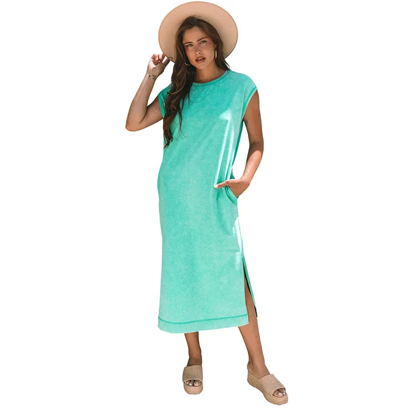 European And American Leisure Style Split Short Sleeve Dress - P2709Color