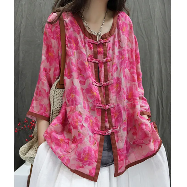 Cardigan Artistic Casual Loose Large Size Cropped Sleeve Top Red - Shop at LoveMi