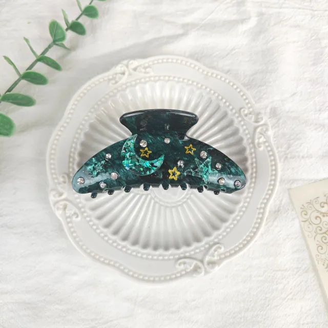 Oversized Star Moon Starry Sky Barrettes A2 Starry Sky Green - Shop at LoveMi