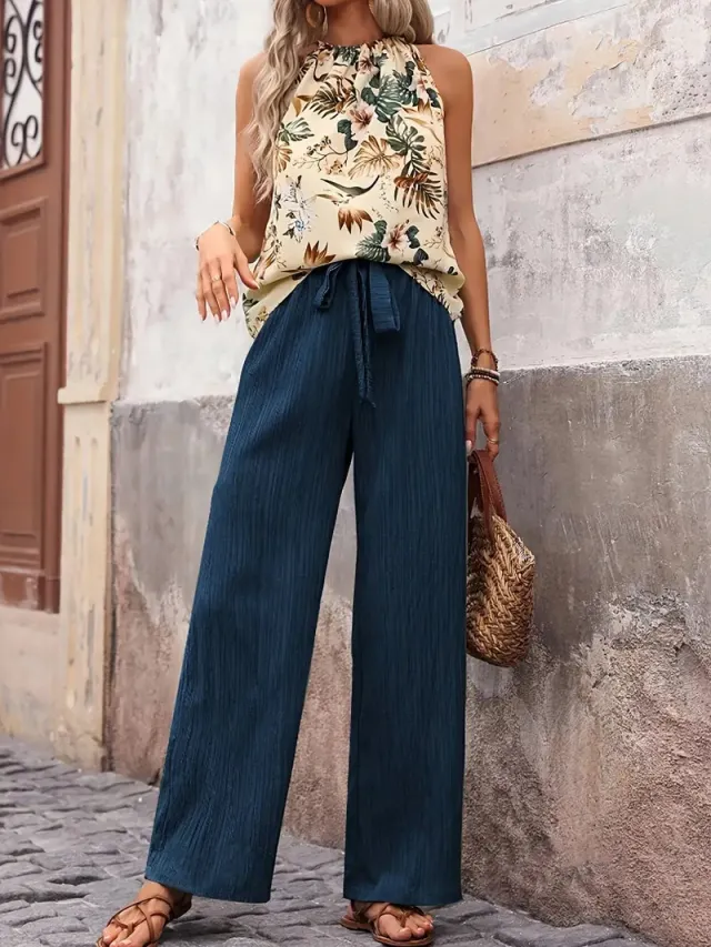 Sleeveless Top And Trousers Advanced Two piece Suit Mixed Color - Shop at LoveMi