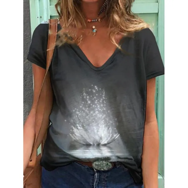 Digital Printed V neck Short sleeved Women's T shirt Lxa381 - Shop at LoveMi