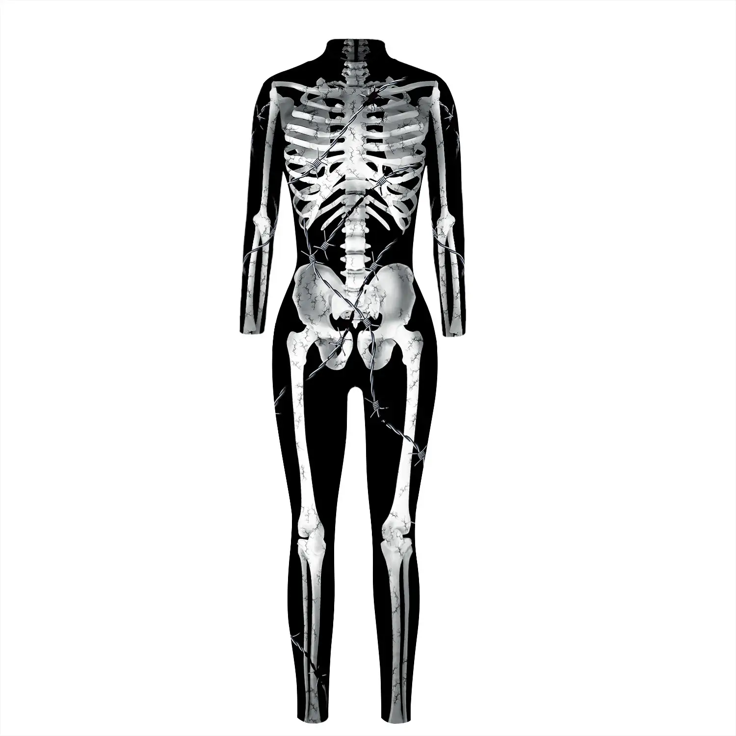 Skeleton Digital Women's Printed Wear Tight Long Sleeve Jumpsuit