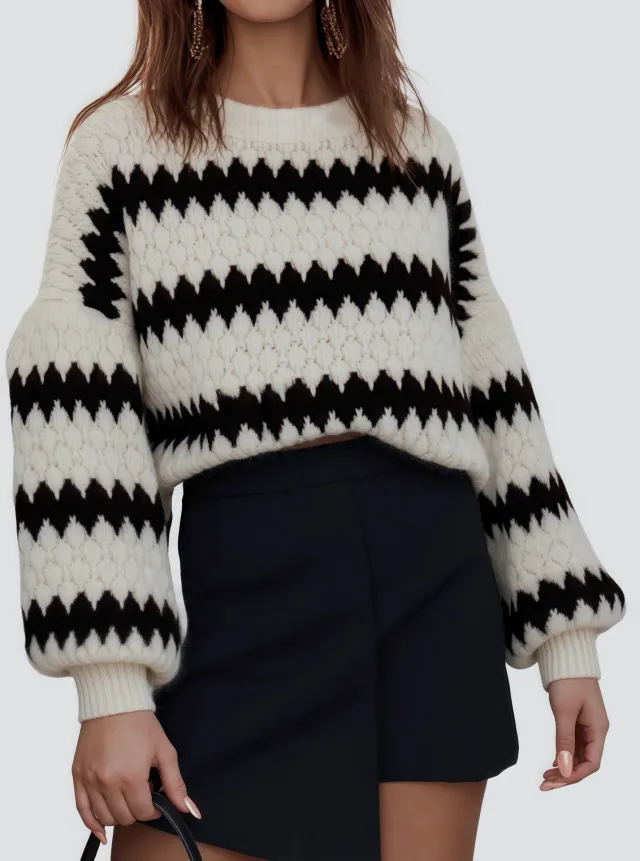 Women's Knitted Pullover Striped European And American Beige - Shop at LoveMi