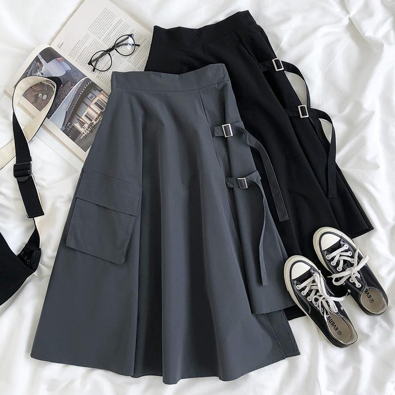Irregular Black Utility Skirt For Women