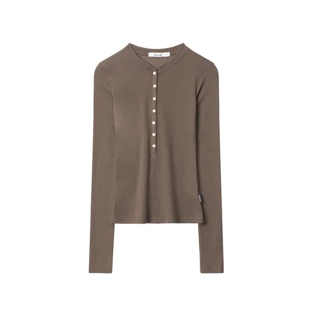 American Style Slim Fit Single breasted Long Sleeve Bottoming Shirt Brown - Shop at LoveMi
